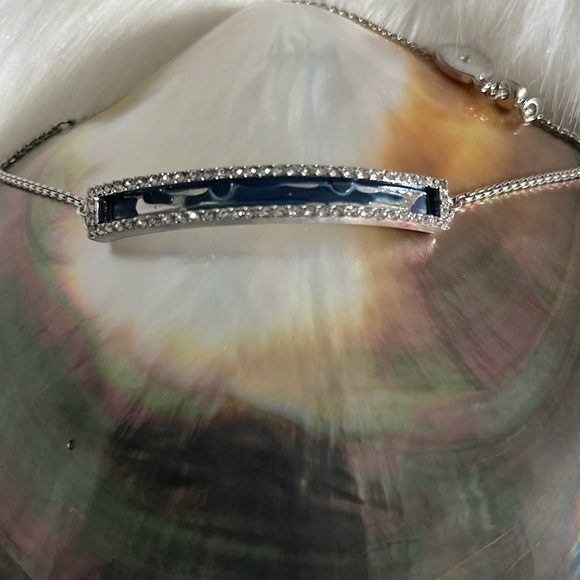 Vince Camuto genuine semi precious blue cloisonné rhinestone edged bolo bracelet - Picture 10 of 12